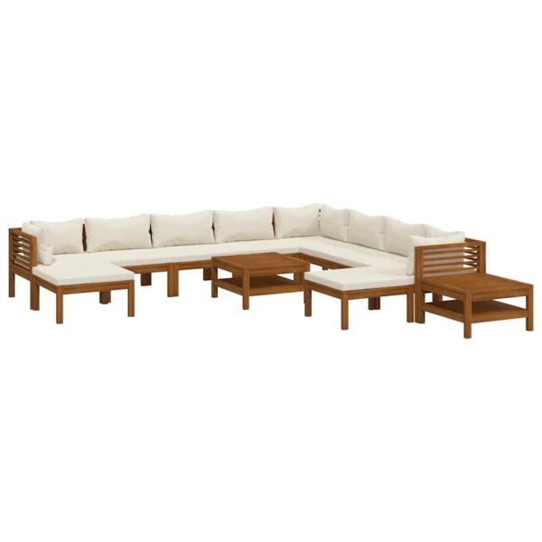 12-tlg. Garten-Lounge-Set mit Creme Kissen Massivholz Akazie