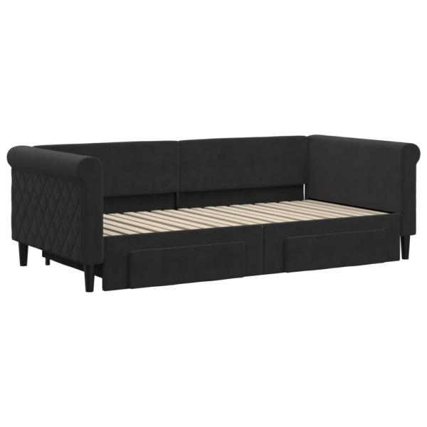 Tagesbett Ausziehbar mit Schubladen Schwarz 90x190 cm Samt