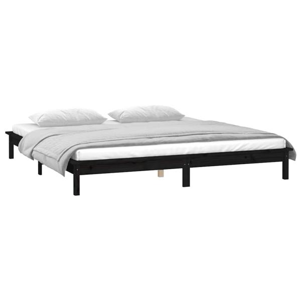 Massivholzbett mit LEDs Schwarz 140x190 cm
