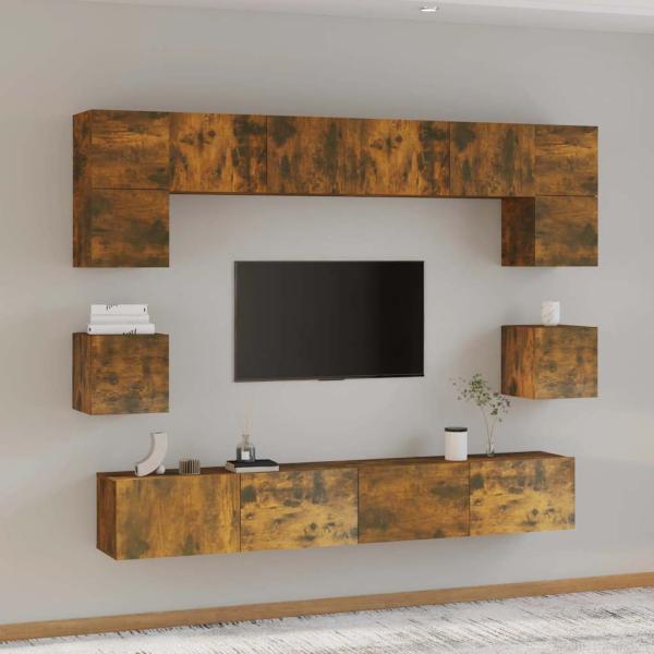 ARDEBO.de - 8-tlg. TV-Schrank-Set Räuchereiche Holzwerkstoff