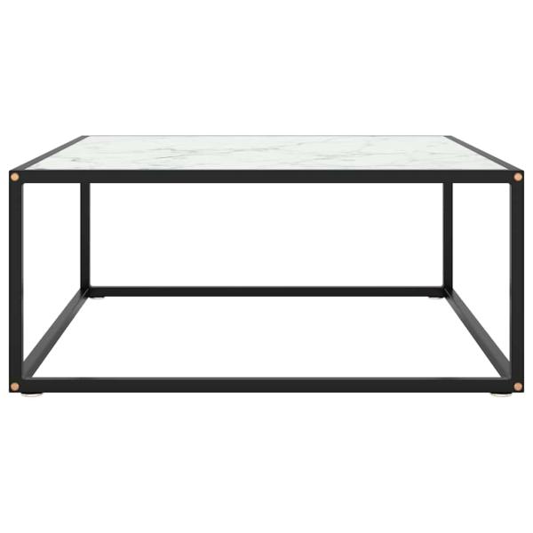 Couchtisch Schwarz mit Weißem Glas in Marmor-Optik 80x80x35 cm