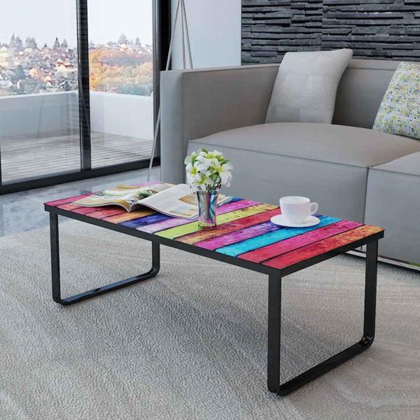 ARDEBO.de - Couchtisch mit Glasplatte Regenbogen-Aufdruck