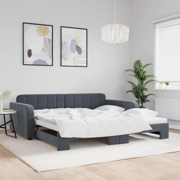 ARDEBO.de - Tagesbett Ausziehbar Dunkelgrau 100x200 cm Samt