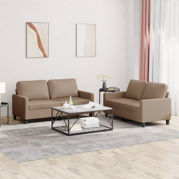 ARDEBO.de - 2-tlg. Sofagarnitur mit Kissen Cappuccino-Braun Kunstleder