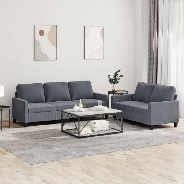 ARDEBO.de - 2-tlg. Sofagarnitur mit Kissen Dunkelgrau Samt