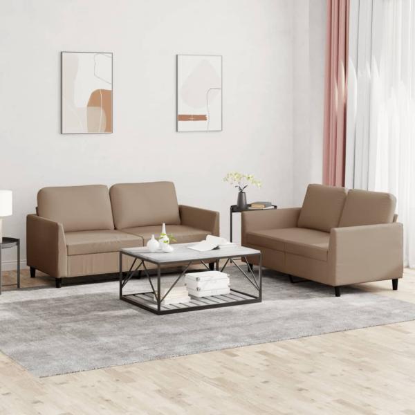 ARDEBO.de - 2-tlg. Sofagarnitur mit Kissen Cappuccino-Braun Kunstleder