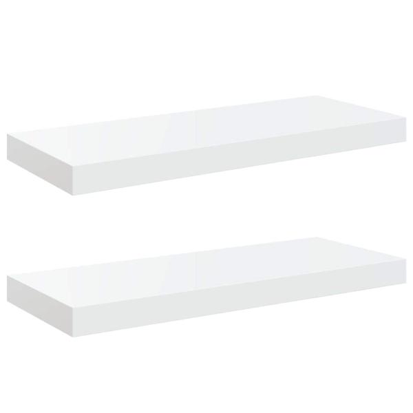 Schweberegale 2 Stk. Hochglanz-Weiß 60x23,5x3,8 cm MDF