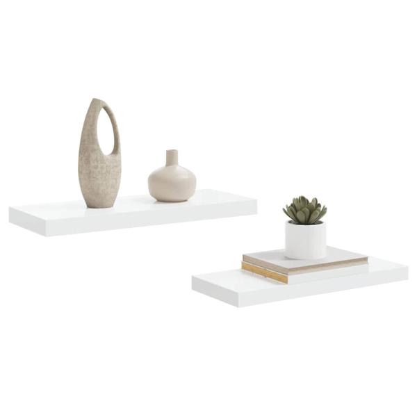 Schweberegale 2 Stk. Hochglanz-Weiß 60x23,5x3,8 cm MDF