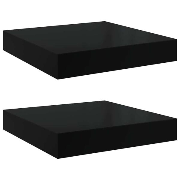 Schweberegale 2 Stk. Hochglanz-Schwarz 23x23,5x3,8 cm MDF