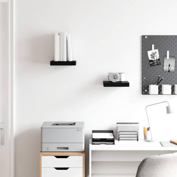 Schweberegale 2 Stk. Hochglanz-Schwarz 23x23,5x3,8 cm MDF