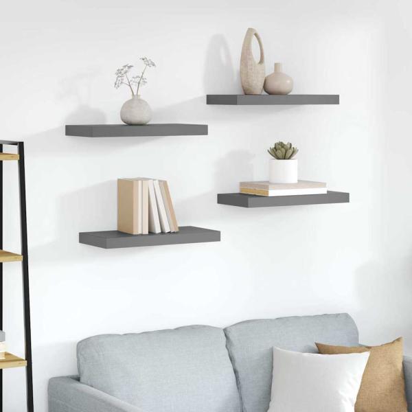 ARDEBO.de - Schweberegale 4 Stk. Hochglanz-Grau 50x23,5x3,8 cm MDF