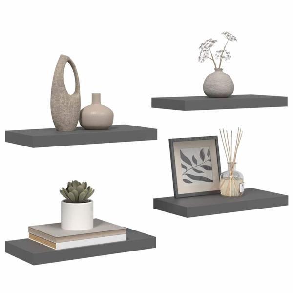Schweberegale 4 Stk. Hochglanz-Grau 50x23,5x3,8 cm MDF