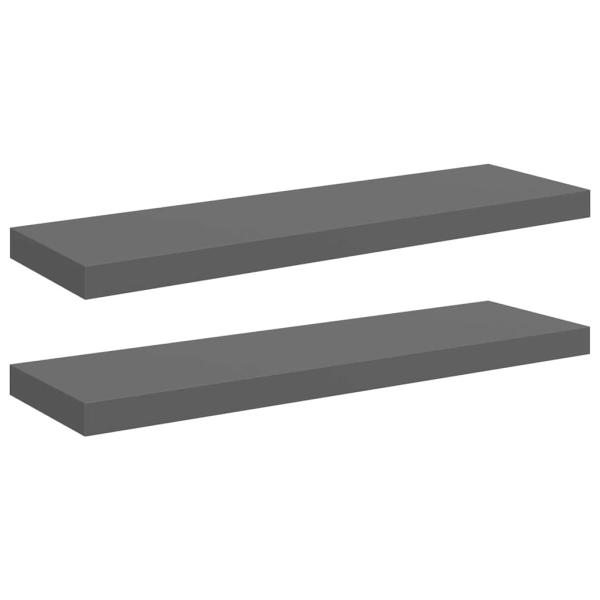 Schweberegale 2 Stk. Hochglanz-Grau 80x23,5x3,8 cm MDF