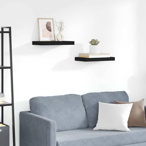 ARDEBO.de - Schweberegale 2 Stk. Schwarz 40x23,5x3,8 cm MDF