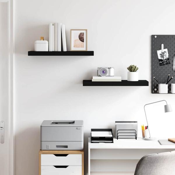 Schweberegale 2 Stk. Schwarz 60x23,5x3,8cm MDF