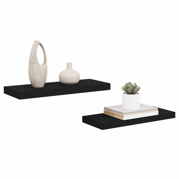 Schweberegale 2 Stk. Schwarz 60x23,5x3,8cm MDF