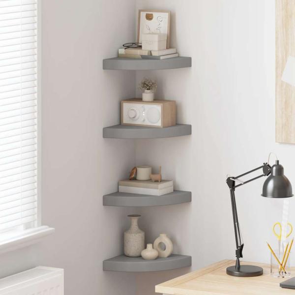 ARDEBO.de - Eck-Schweberegale 4 Stk. Grau 25x25x3,8 cm MDF