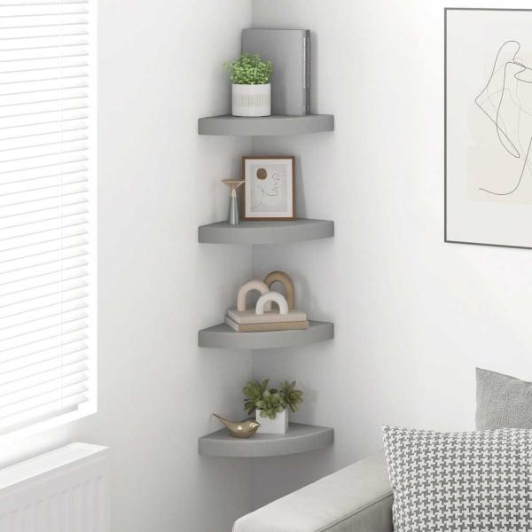 Eck-Schweberegale 4 Stk. Grau 25x25x3,8 cm MDF