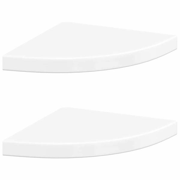Eck-Schweberegale 2 Stk. Hochglanz-Weiß 35x35x3,8 cm MDF