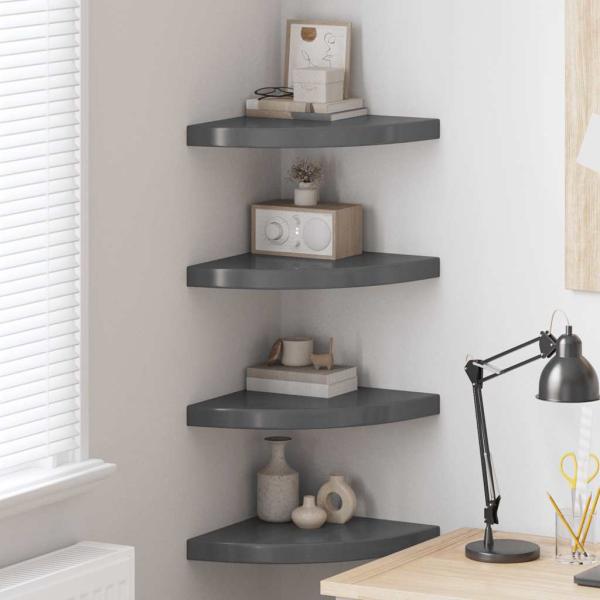 ARDEBO.de - Eck-Schweberegale 4 Stk. Hochglanz-Grau 35x35x3,8 cm MDF