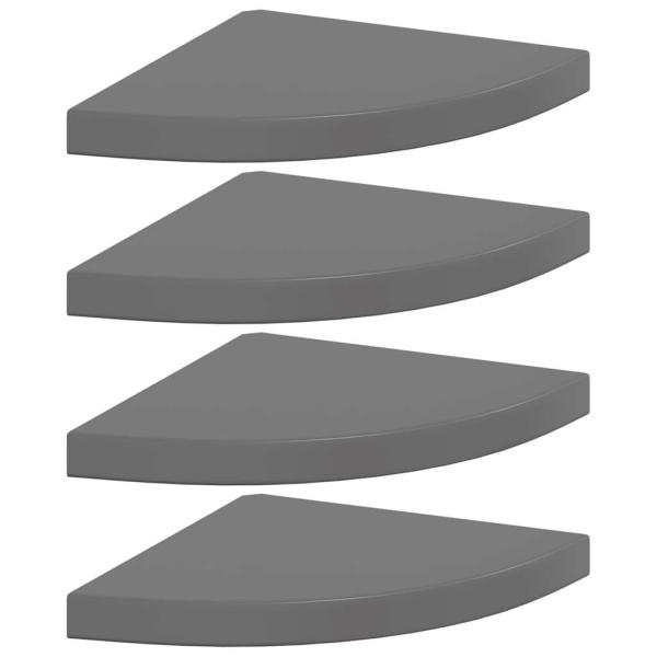 Eck-Schweberegale 4 Stk. Hochglanz-Grau 35x35x3,8 cm MDF