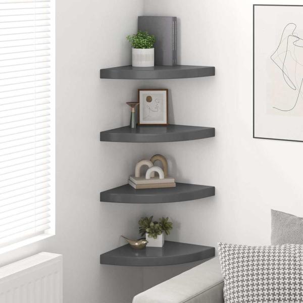 Eck-Schweberegale 4 Stk. Hochglanz-Grau 35x35x3,8 cm MDF