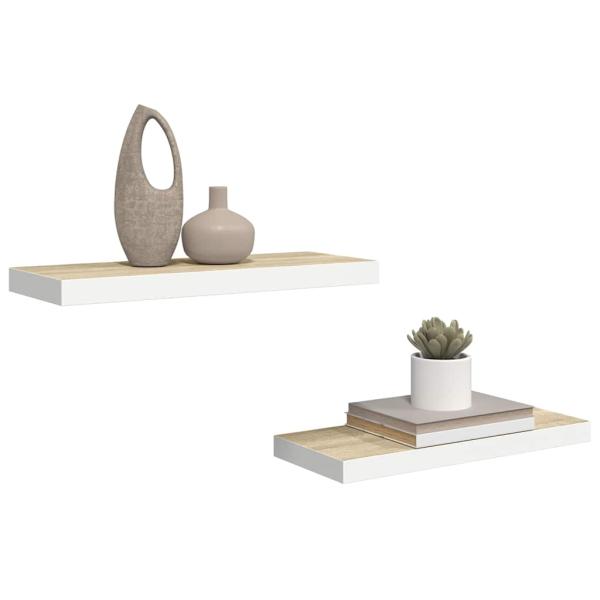 Schweberegale 2 Stk. Eichen-Optik und Weiß 60x23,5x3,8 cm MDF