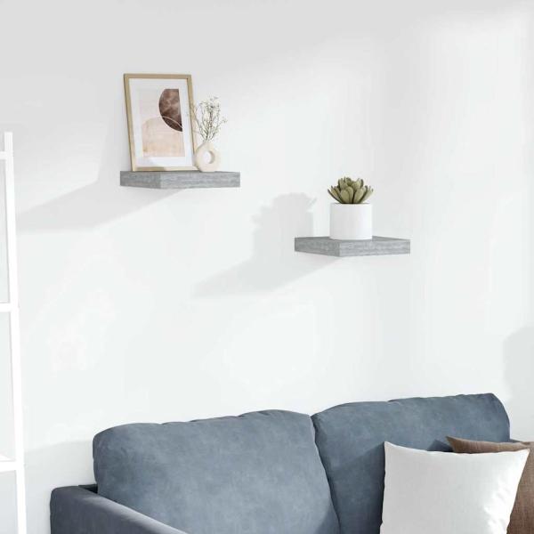 ARDEBO.de - Schweberegale 2 Stk. Betongrau 23x23,5x3,8 cm MDF