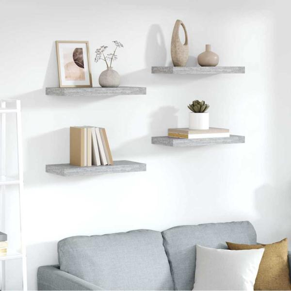 ARDEBO.de - Schweberegale 4 Stk. Betongrau 50x23,5x3,8 cm MDF
