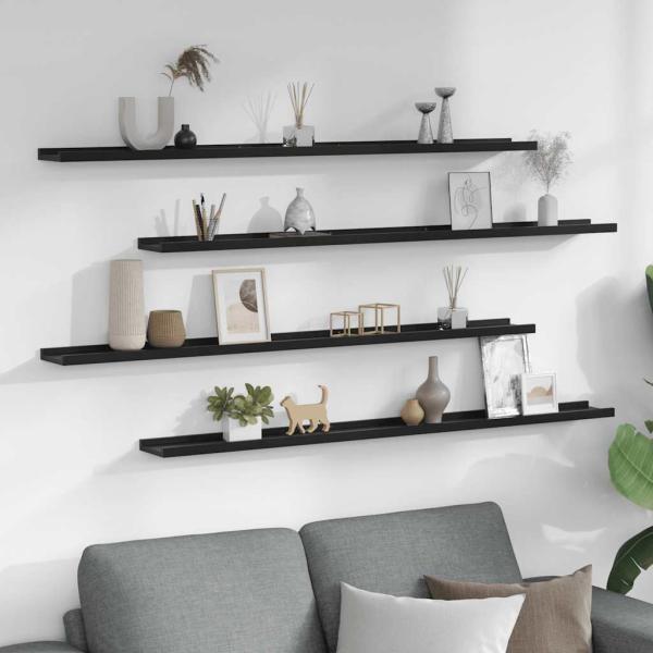 Wandregale 4 Stk. Schwarz 115x9x3 cm