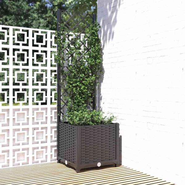 ARDEBO.de - Garten-Pflanzgefäß mit Spalier Schwarz 40 x 40 x 136 cm PP