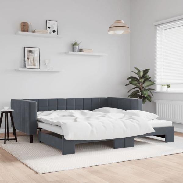 ARDEBO.de - Tagesbett Ausziehbar Dunkelgrau 100x200 cm Samt