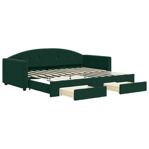 Tagesbett Ausziehbar mit Schubladen Dunkelgrün 90x200 cm Samt