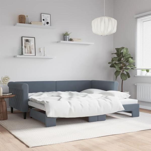 ARDEBO.de - Tagesbett Ausziehbar Dunkelgrau 90x200 cm Samt