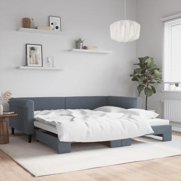 ARDEBO.de - Tagesbett Ausziehbar Dunkelgrau 100x200 cm Samt