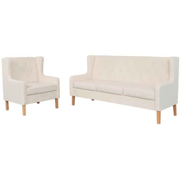ARDEBO.de - 2-tlg. Sofa-Set Stoff Cremeweiß