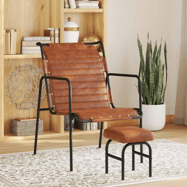 ARDEBO.de - Relaxsessel mit Fußhocker Braun Echtleder