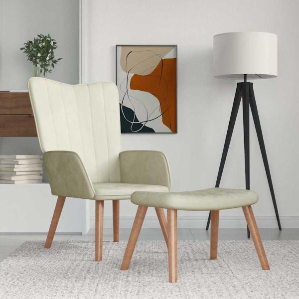 ARDEBO.de - Relaxsessel mit Hocker Cremeweiß Samt