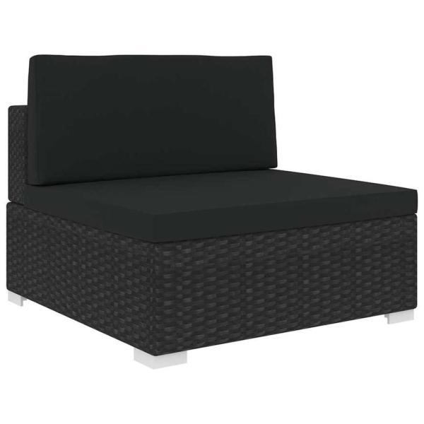 ARDEBO.de - Mittelsofa mit Kissen Modular Poly Rattan Schwarz