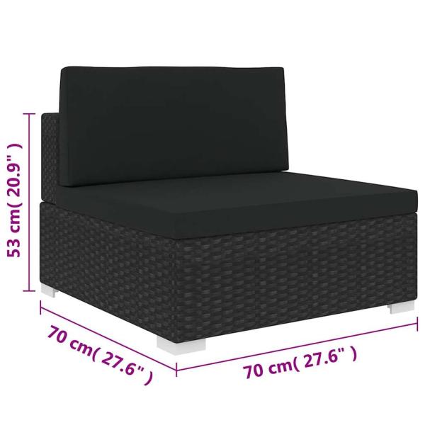Mittelsofa mit Kissen Modular Poly Rattan Schwarz