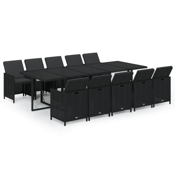 11-tlg. Garten-Essgruppe mit Kissen Poly Rattan Schwarz
