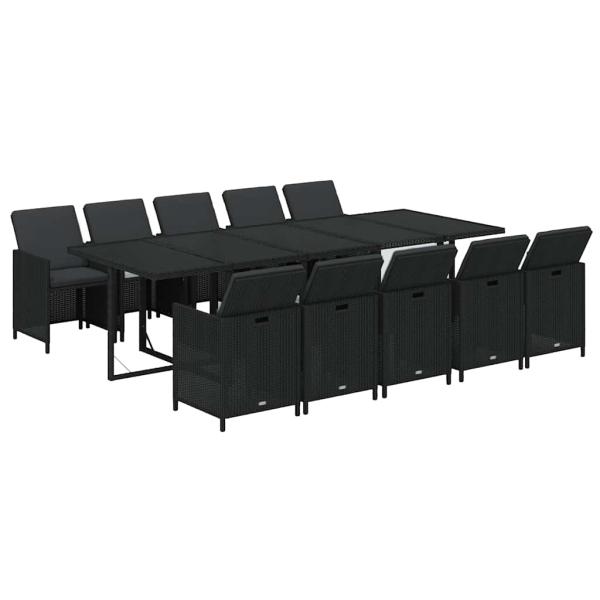 11-tlg. Garten-Essgruppe mit Kissen Poly Rattan Schwarz