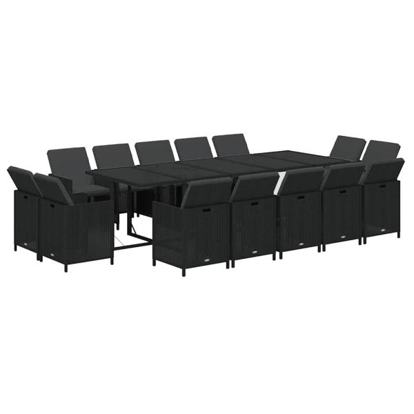 15-tlg. Garten-Essgruppe mit Kissen Poly Rattan Schwarz