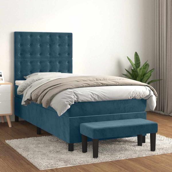 ARDEBO.de - Boxspringbett mit Matratze Dunkelblau 100x200 cm Samt
