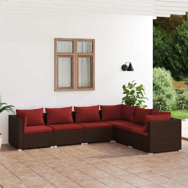 ARDEBO.de - 6-tlg. Garten-Lounge-Set mit Auflagen Poly Rattan Braun