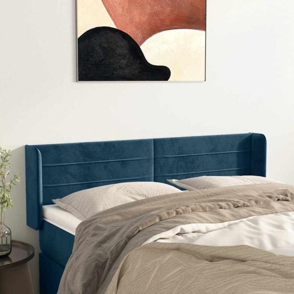 ARDEBO.de - Kopfteil mit Ohren Dunkelblau 147x16x78/88 cm Samt