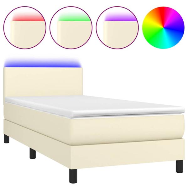 Boxspringbett mit Matratze & LED Creme 80x200 cm Kunstleder