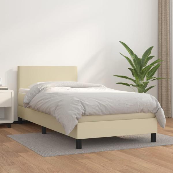ARDEBO.de - Boxspringbett mit Matratze Creme 80x200 cm Kunstleder