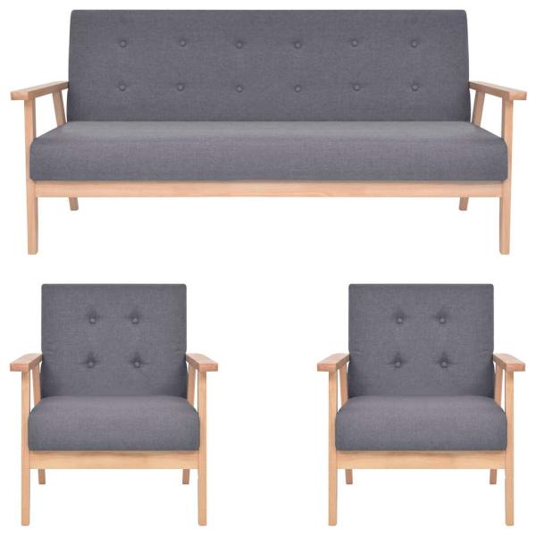 ARDEBO.de - 3-tlg. Sofagarnitur Stoff Dunkelgrau