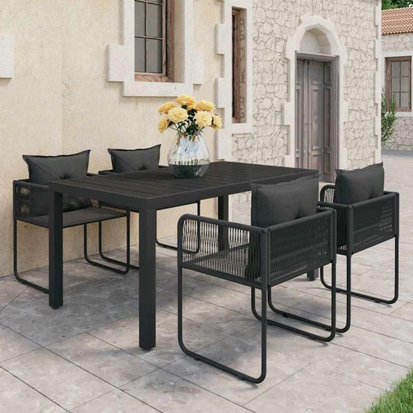 ARDEBO.de - 5-tlg. Garten-Essgruppe PVC Rattan Schwarz